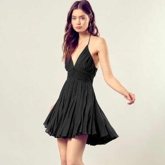 Lace Trim with Back Drawstring Dress - Picture 1 of 5